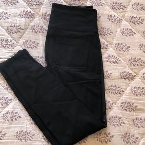 Athleta Black Leggings Faux Leather Detail